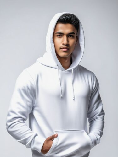 Athletic Young Man in White Hoodie Mockup – Full Body Portrait