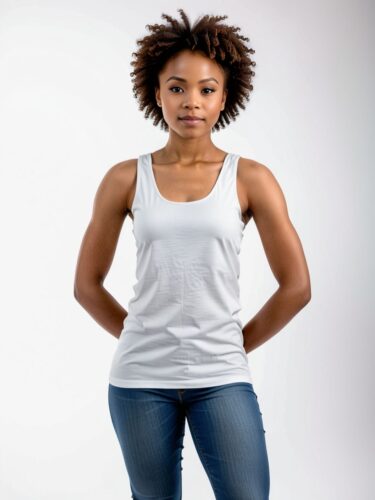 Empowering African Woman in White Tank Top Mockup