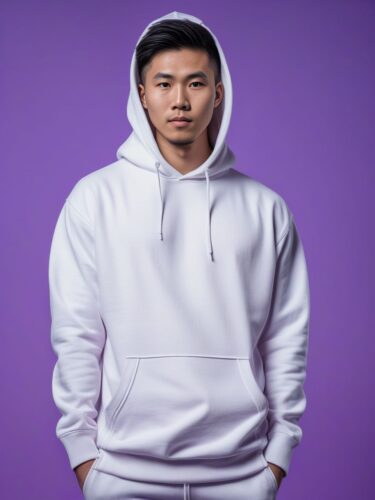 Young Asian Man in White Hoodie Mockup – Full Body Portrait