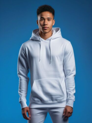Stylish Young Man in White Hoodie Mockup