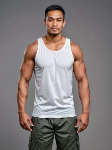 Strong South Pacific Man in White Tank Top Mockup