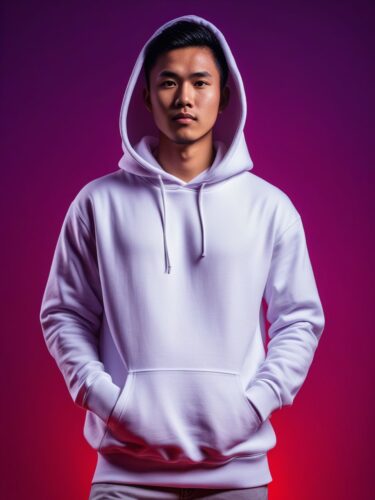 Stylish Young Man in White Hoodie Mockup on Gradient Background