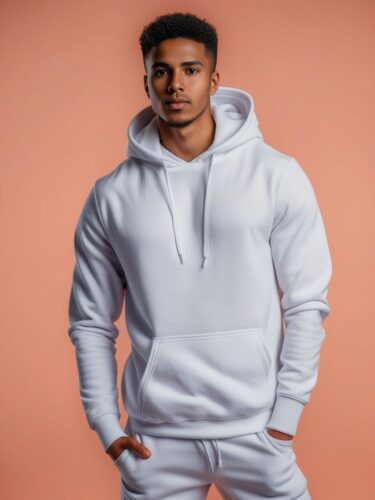 Northern African Man in White Hoodie Mockup – Full Body Portrait