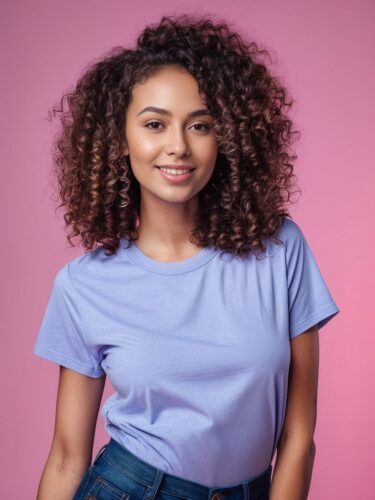 Casual T-Shirt Model with Curly Hair