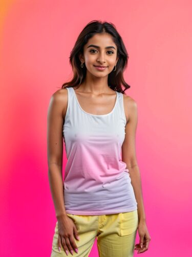 Petite Middle Eastern Woman in White Tank Top Mockup