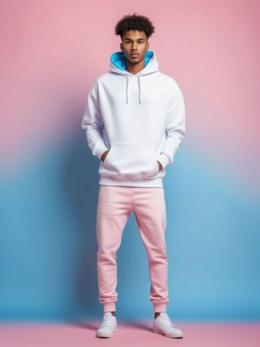 Young Man in White Hoodie Mockup on Gradient Background