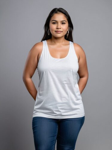 Confident Indigenous Woman in White Tank Top Mockup