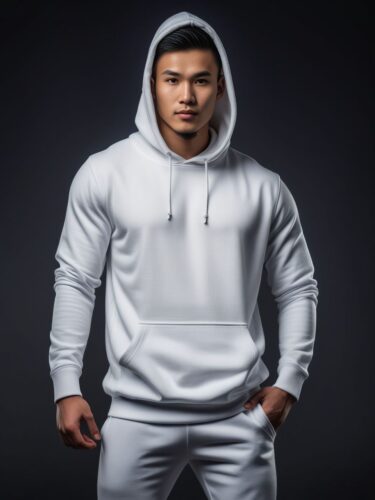 Central Asian Young Man in White Hoodie Mockup