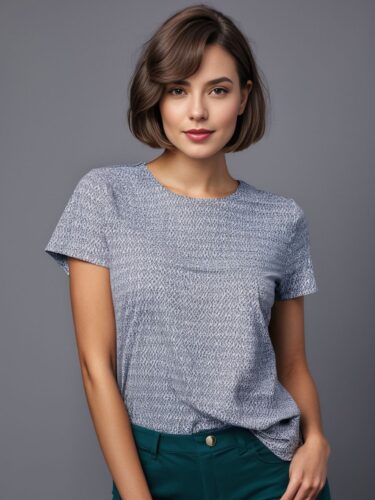 Young Woman Shirt Model Mockup on Gray Background