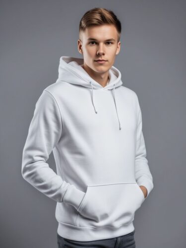 Young Man in White Hoodie Mockup – Full Body Portrait