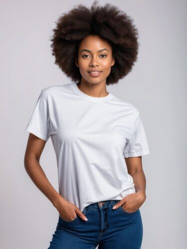 Stylish Eco-Friendly T-Shirt Model with Afro Hair