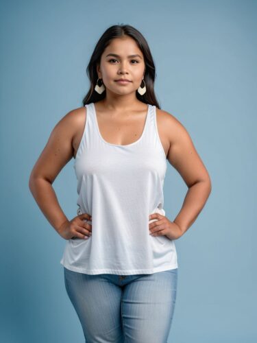 Confident Indigenous Woman in White Tank Top Mockup