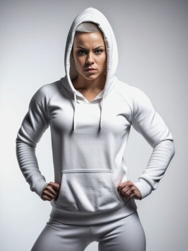Empowering Diversity: Strong Woman in White Hoodie