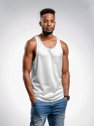 Stylish South African Man in White Tank Top Mockup