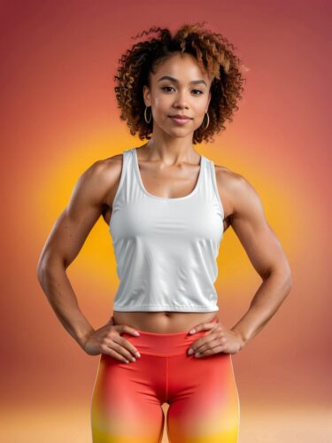 Athletic Mixed-Race Woman in White Tank Top Mockup