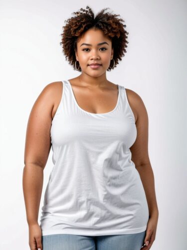 Confident Plus-sized African Woman in White Tank Top Mockup