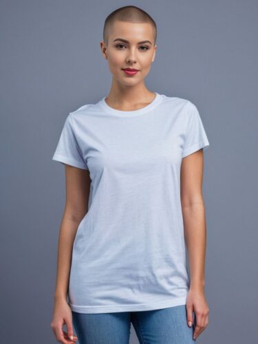 Stylish Young Woman in White T-Shirt Mockup
