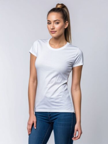 Young Woman in White T-Shirt Apparel Mockup
