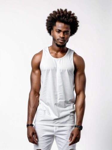 Stylish Afro Puff Black Man in White Tank Top Mockup
