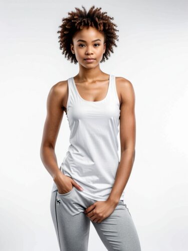 Athletic African Woman in White Tank Top Mockup