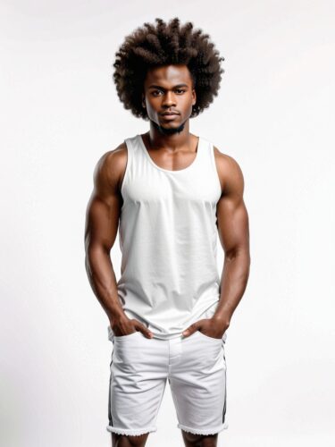 Stylish Afro Puff Black Man in White Tank Top Mockup