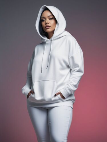 Chic Diversity: AI-Generated Image of Stylish Woman in White Hoodie