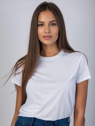 Stylish Young Woman in White T-Shirt
