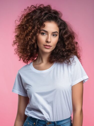 Young Woman in White T-Shirt Mockup