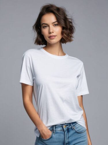 Stylish White T-Shirt Mockup on Gray Background