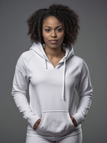 Empowered African American Woman in White Hoodie