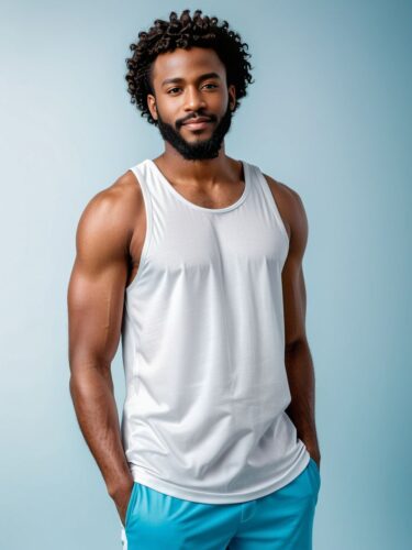 Stylish Black Man in White Tank Top Mockup on Gradient Background