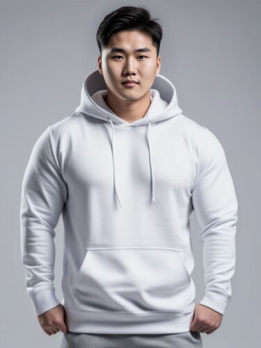 Young Korean Man in White Hoodie Mockup