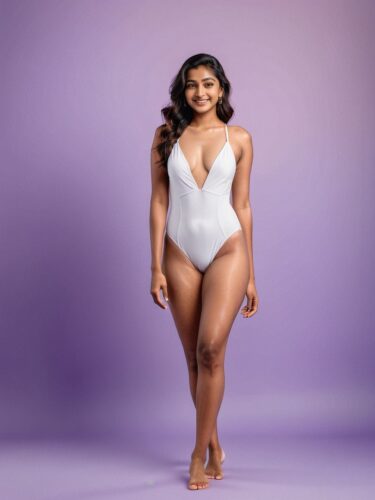 Elegant South Asian Woman in White Swimsuit Mockup