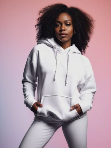 Warm and Approachable Black Woman in White Hoodie