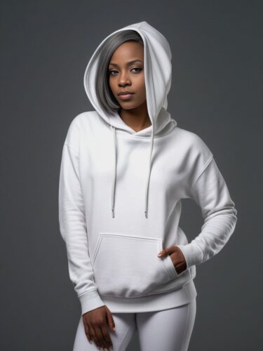 Chic African American Woman in White Hoodie