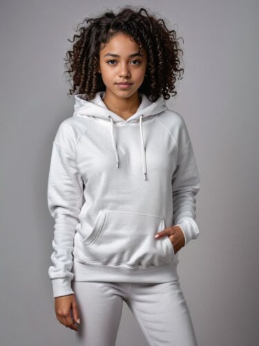 Professional Apparel Modeling: Young Woman in White Hoodie