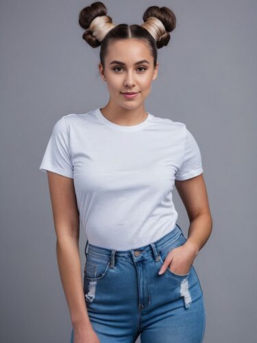 Stylish Young Woman in White T-Shirt – Apparel Mockup