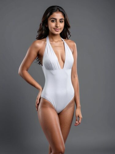 Stunning White Swimsuit Mockup Featuring Young Arab Woman