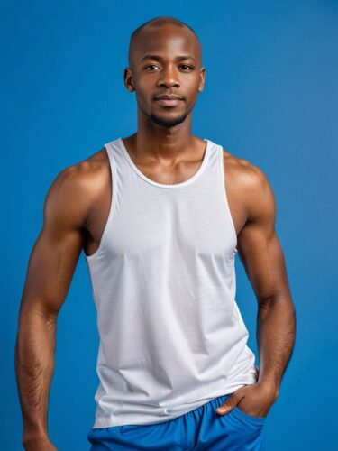 Confident African American Man in White Tank Top Mockup