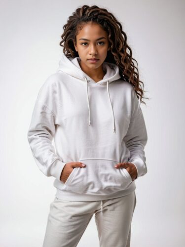 Professional Apparel Diversity: Stylish Woman in White Hoodie