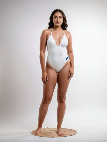 Stunning White Swimsuit Mockup Featuring Young Métis Woman