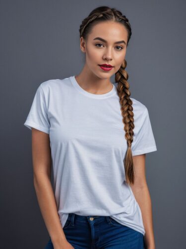 Stylish White T-Shirt Mockup on Young Woman