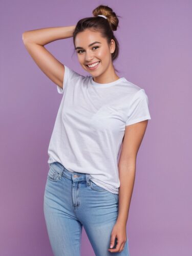 Cheerful Young Woman in White T-Shirt