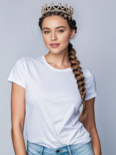 Young Woman in White T-Shirt Apparel Mockup