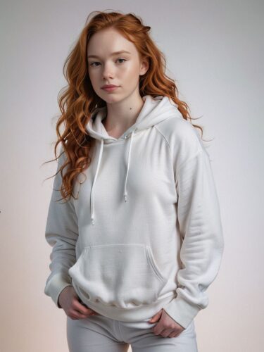 Professional Modeling in White Hoodie: Embracing Body Size Diversity