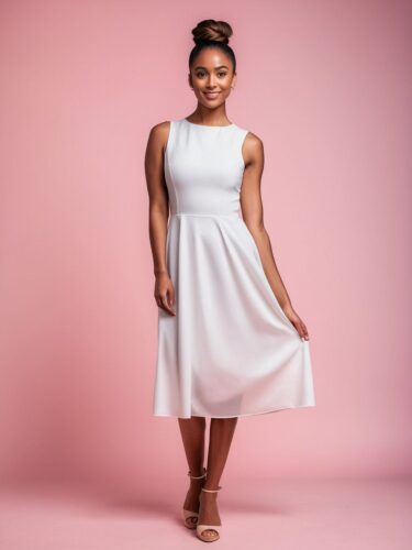Elegant White Dress Mockup: Professional Full-Body Photo