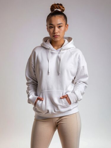 Professional Model in White Hoodie
