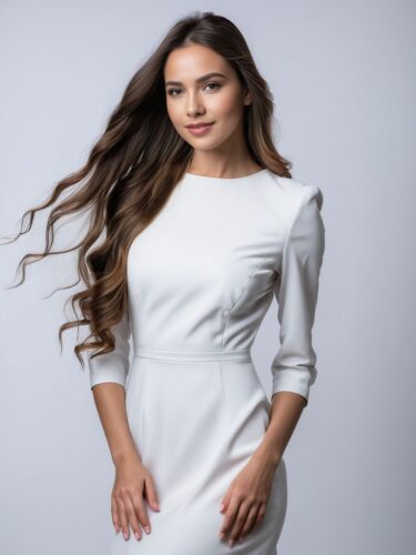 Professional Young Woman in White Dress Mockup