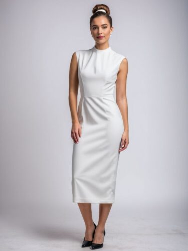 Elegant Professional Woman in White Dress Mockup