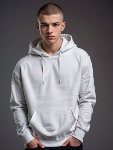 Professional Apparel Modeling in White Hoodie
